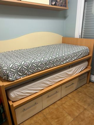 Cama juvenil con cajones y cama nido
