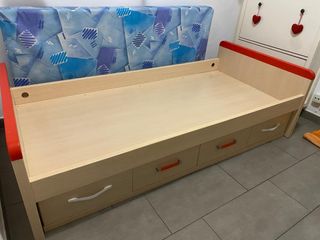Cama individual madera 1.90 con cajones
