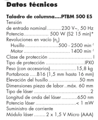 Taladro Columna Parkside PTBM 500 E5