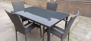 Mesa y 4 Sillas Jardín Mimbre Cristal
