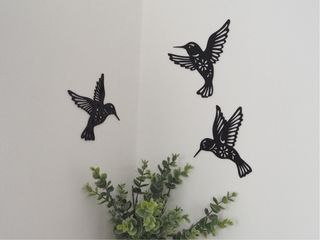 Decoração de parede pássaros metal preto