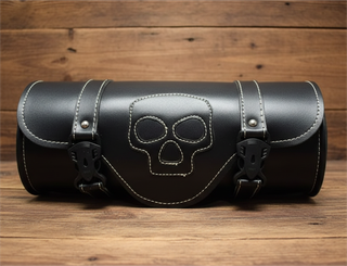Bolsa Negra Manillar Rulo Moto Calavera