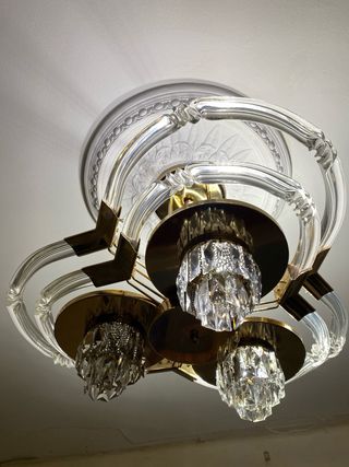 2 Lámparas Cristal y Metal Doradas