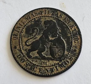 Moneda Dos Centimos 1870. Gobierno Provisional.
