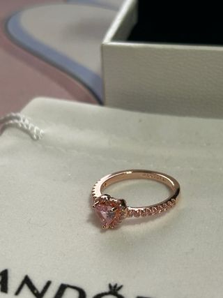 Anillo Corazón Rosa Baño Oro