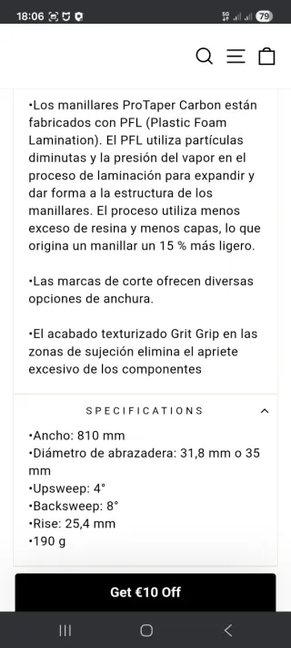 Manillar Carbono HAYES  ProTaper CARBON 1