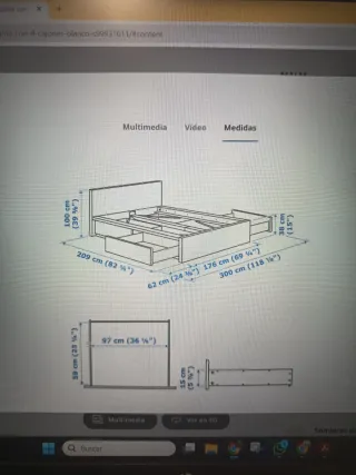 Estructura Cama MALM Blanca 160x200 + 4 Cajones