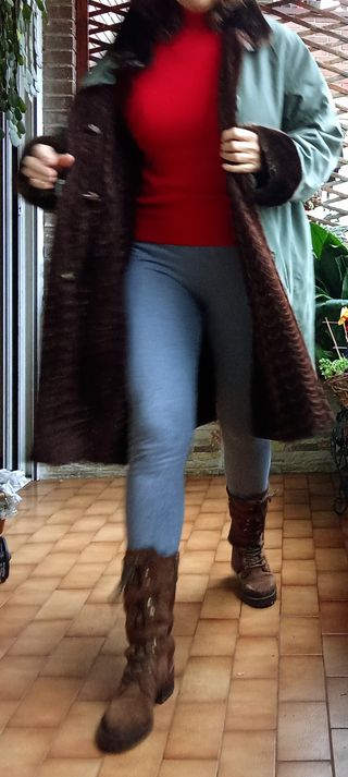 Abrigo reversible, gabardina y piel sintetica