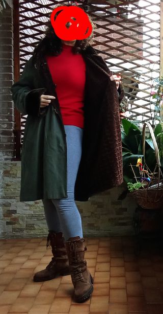 Abrigo reversible, gabardina y piel sintetica