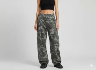 Pantalón cargo camuflaje gris y verde,