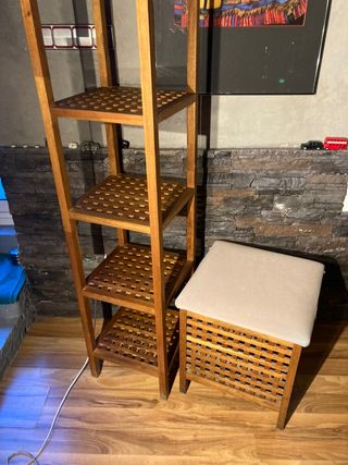 Estantería con taburete de madera para baño