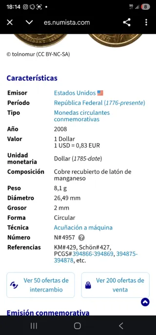 100 Monedas de 1 Dólar