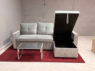SOFA CAMA CHAISELONGUE - GRIS TERCIOPELO