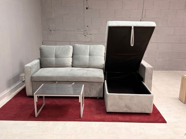 SOFA CAMA CHAISELONGUE - GRIS TERCIOPELO