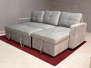 SOFA CAMA CHAISELONGUE - GRIS TERCIOPELO