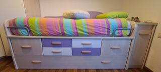 Cama nido doble con cajones, cabecero y escritorio