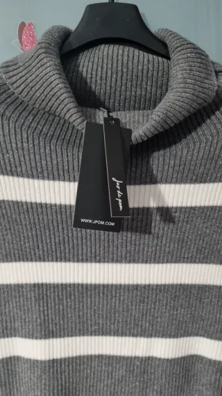Maglione smanicato lana righe grigio/bianco