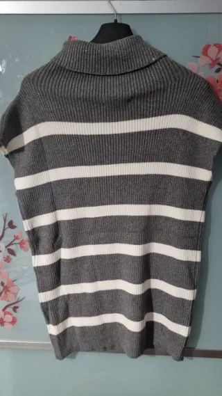 Maglione smanicato lana righe grigio/bianco