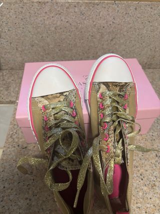 Zapatilla Lola Casademunt Lona Marrón/Fucsia/Dorad