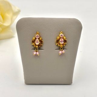 Pendientes de oro 22kt con gemas rosas