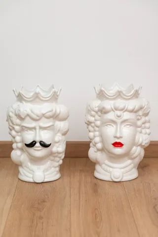 Coppia vasi ceramica testa uomo donna