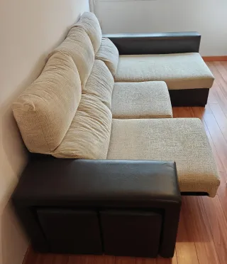 Sofá Chaise Longue Beige y Marrón