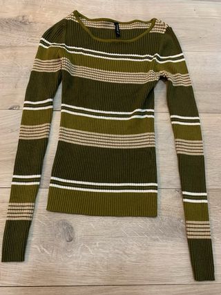 Jersey de rayas mujer verde y beige