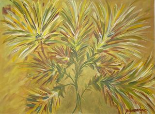 Cuadro abstracto hojas verdes y amarillas