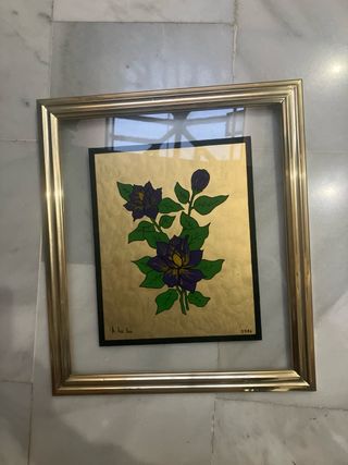 Set 2 Cuadros Flores Cristal Pintura Oro