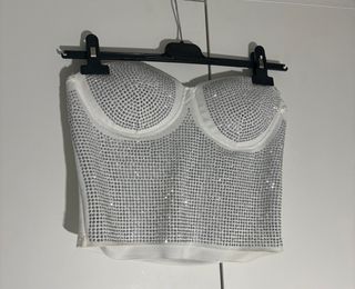 Top fiesta pedrería blanco/plata