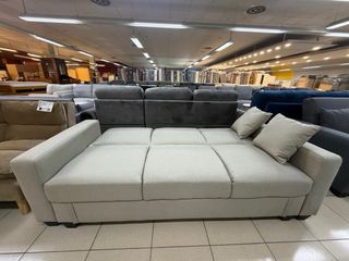 Sofá cama chaise longue con puf