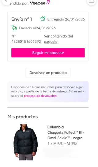 Nueva Chaqueta Columbia Puffect III Negra Talla M