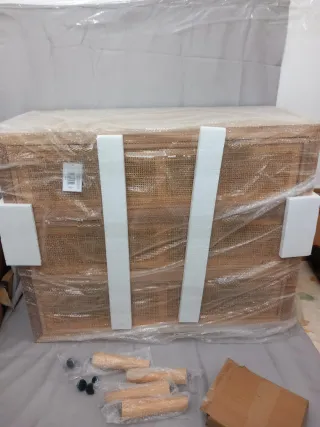 Cómoda madera y mimbre 3 cajones