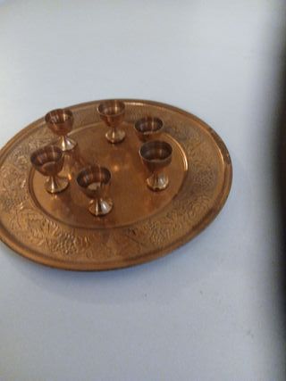 Vassoio ottone con 6 calici miniatura vintage