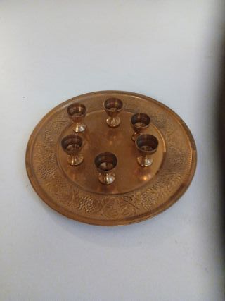 Vassoio ottone con 6 calici miniatura vintage