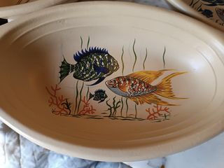 Set  Piatti Pesce Ceramica Beige