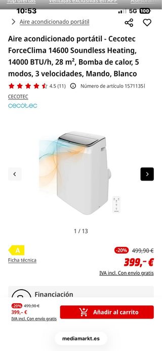 Aire Acondicionado Portátil Cecotec Forceclima 128