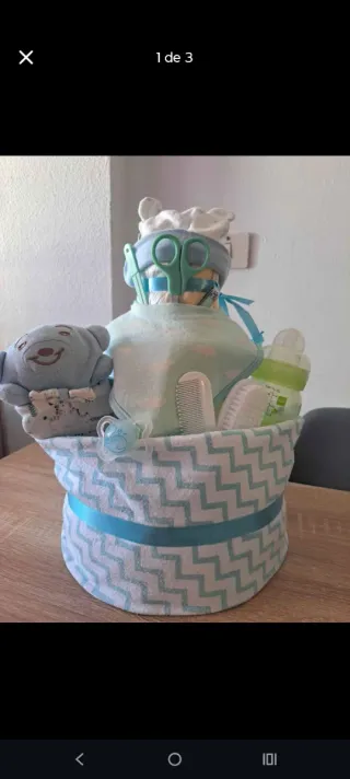 Tarta de pañales bebé azul