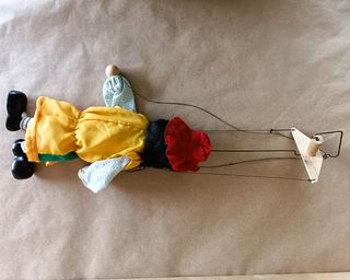 MARIONETA PAYASO ARTESANAL DE MADERA Y TELA