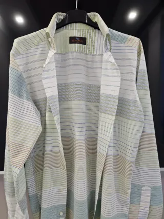 Camicia Etro Uomo Righe Verdi e Bianche