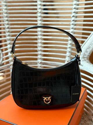Bolso Pinko Negro Cocodrilo PINKO Bolso Half Moon