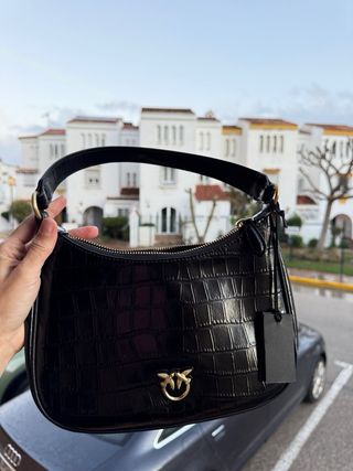 Bolso Pinko Negro Cocodrilo PINKO Bolso Half Moon