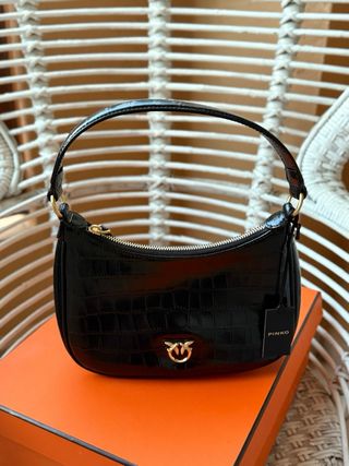 Bolso Pinko Negro Cocodrilo PINKO Bolso Half Moon