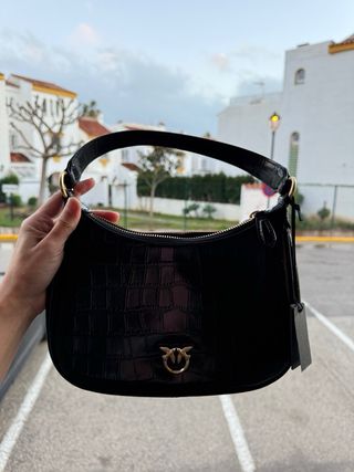 Bolso Pinko Negro Cocodrilo PINKO Bolso Half Moon