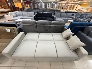 Sofá Cama Beige con Puff y Doble Arcón