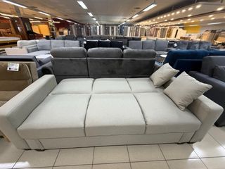 Sofá Cama Beige con Puff y Doble Arcón