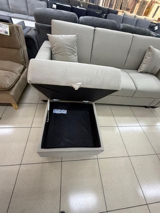 Sofá Cama Beige con Puff y Doble Arcón