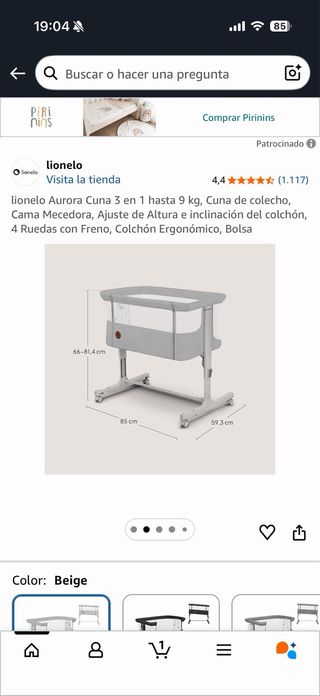 Mini cuna colecho Lionelo Aurora