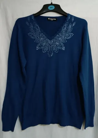 Jersey Corazon azul con pedrería talla L/XL