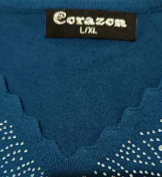 Jersey Corazon azul con pedrería talla L/XL